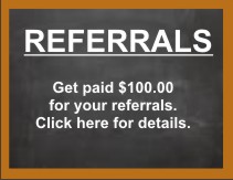 A chalkboard with referral information and link